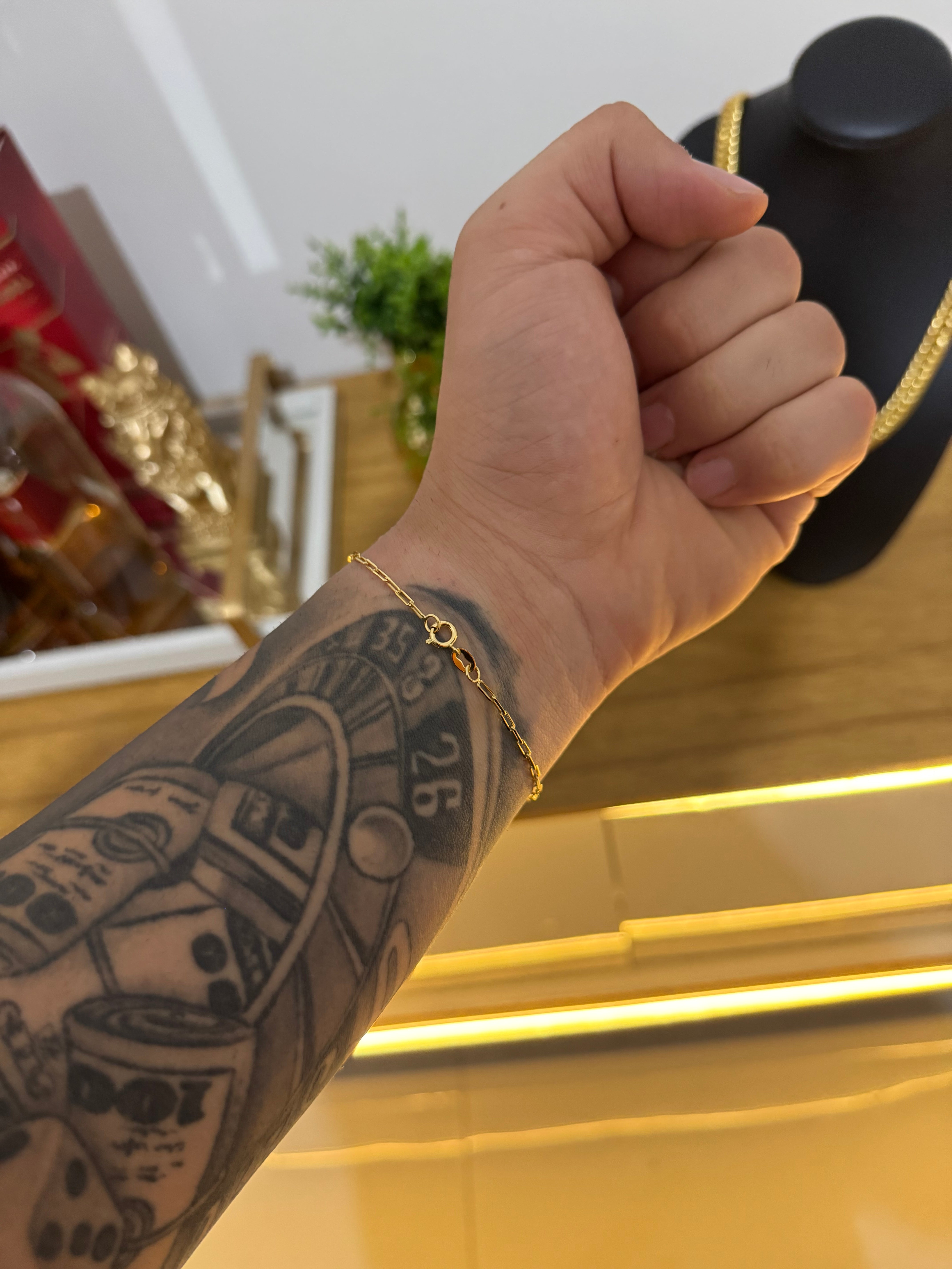 Pulseira Cadeado Alongado (2mm)(Fecho Tradicional)