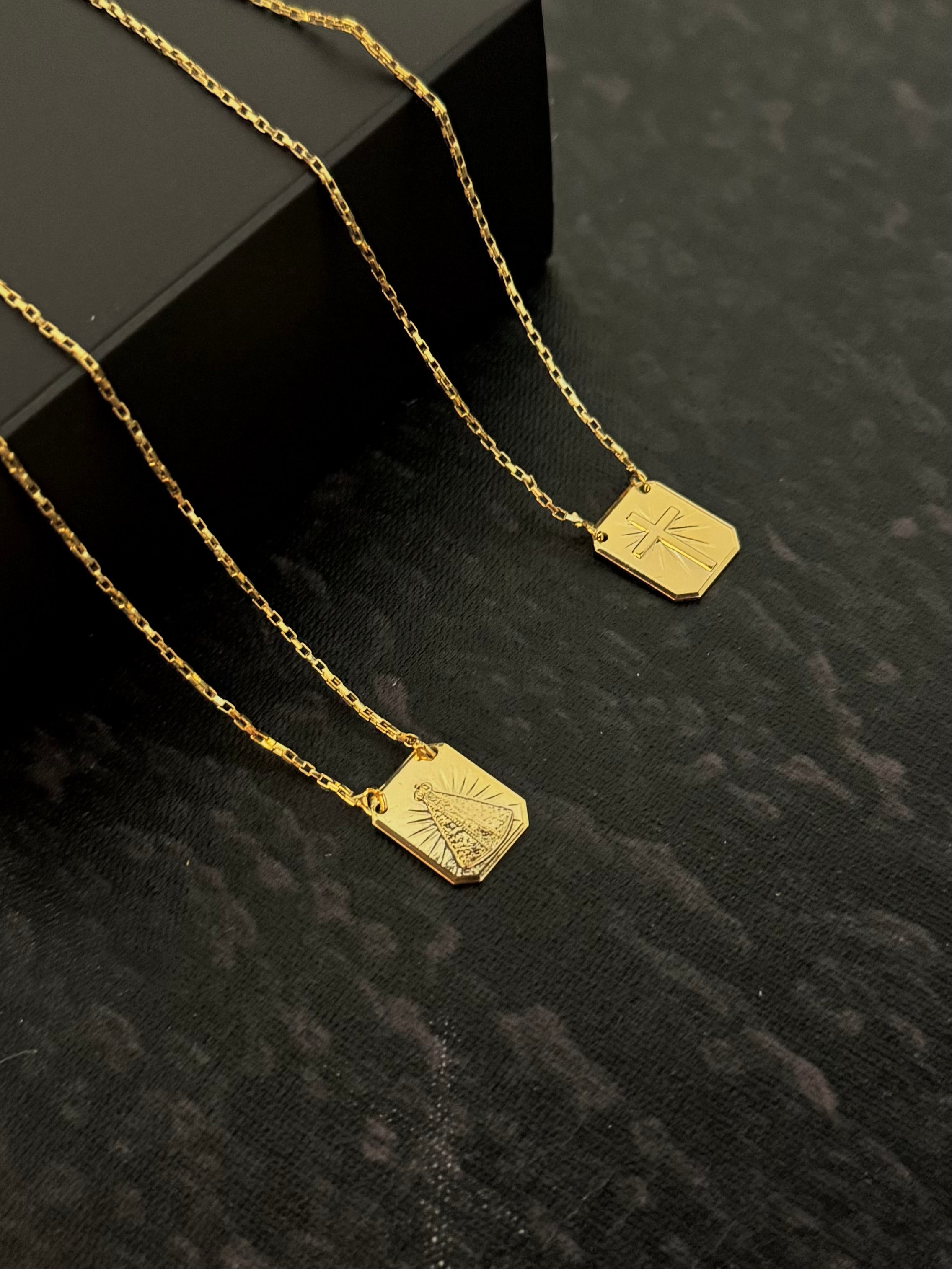 Escapulário Tijolinho (1mm)(Cruz + Nossa Senhora)