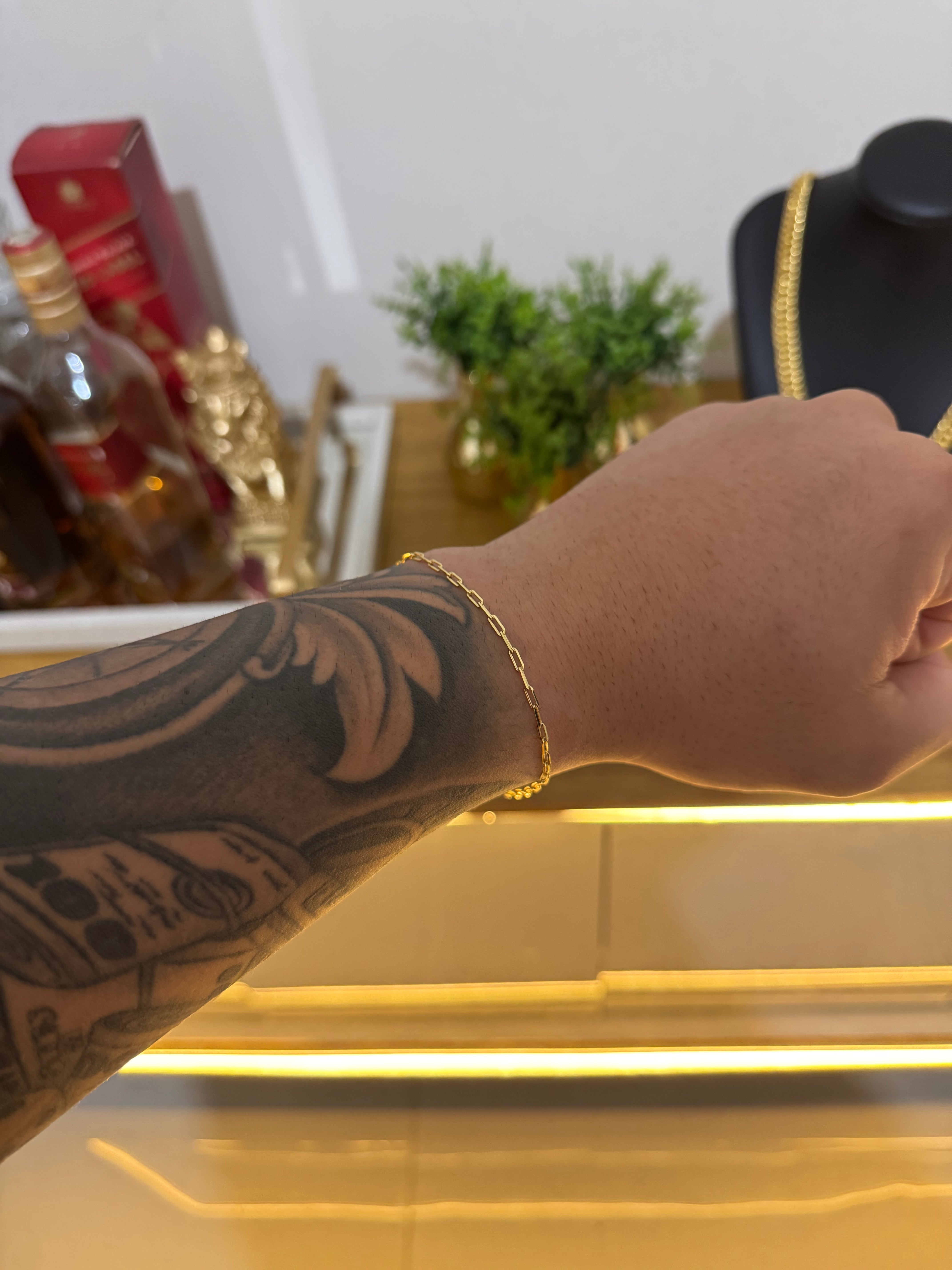 Pulseira Cadeado Alongado (2mm)(Fecho Tradicional)