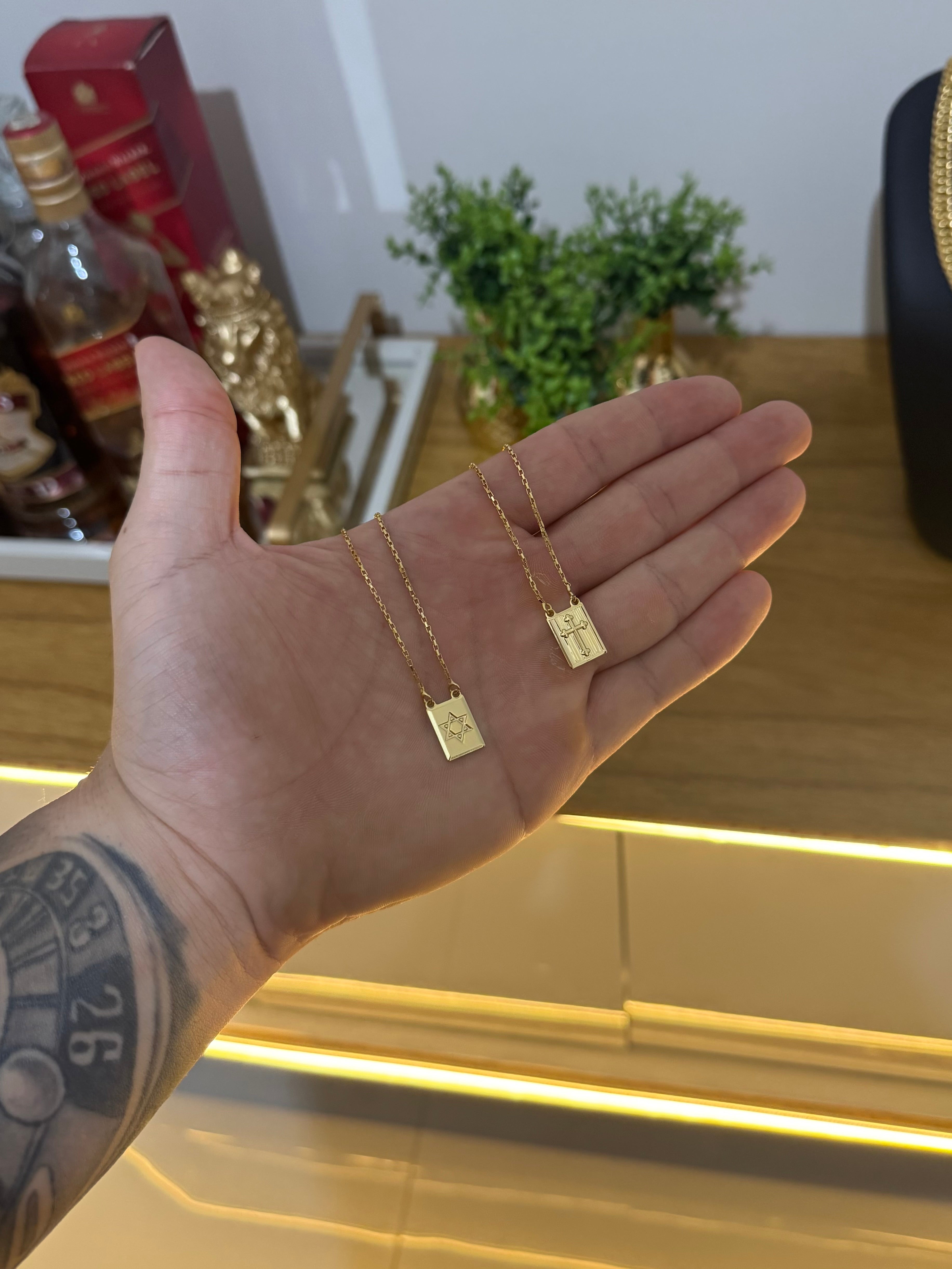 Escapulário Tijolinho (1mm)(Cruz + Estrela de Davi)