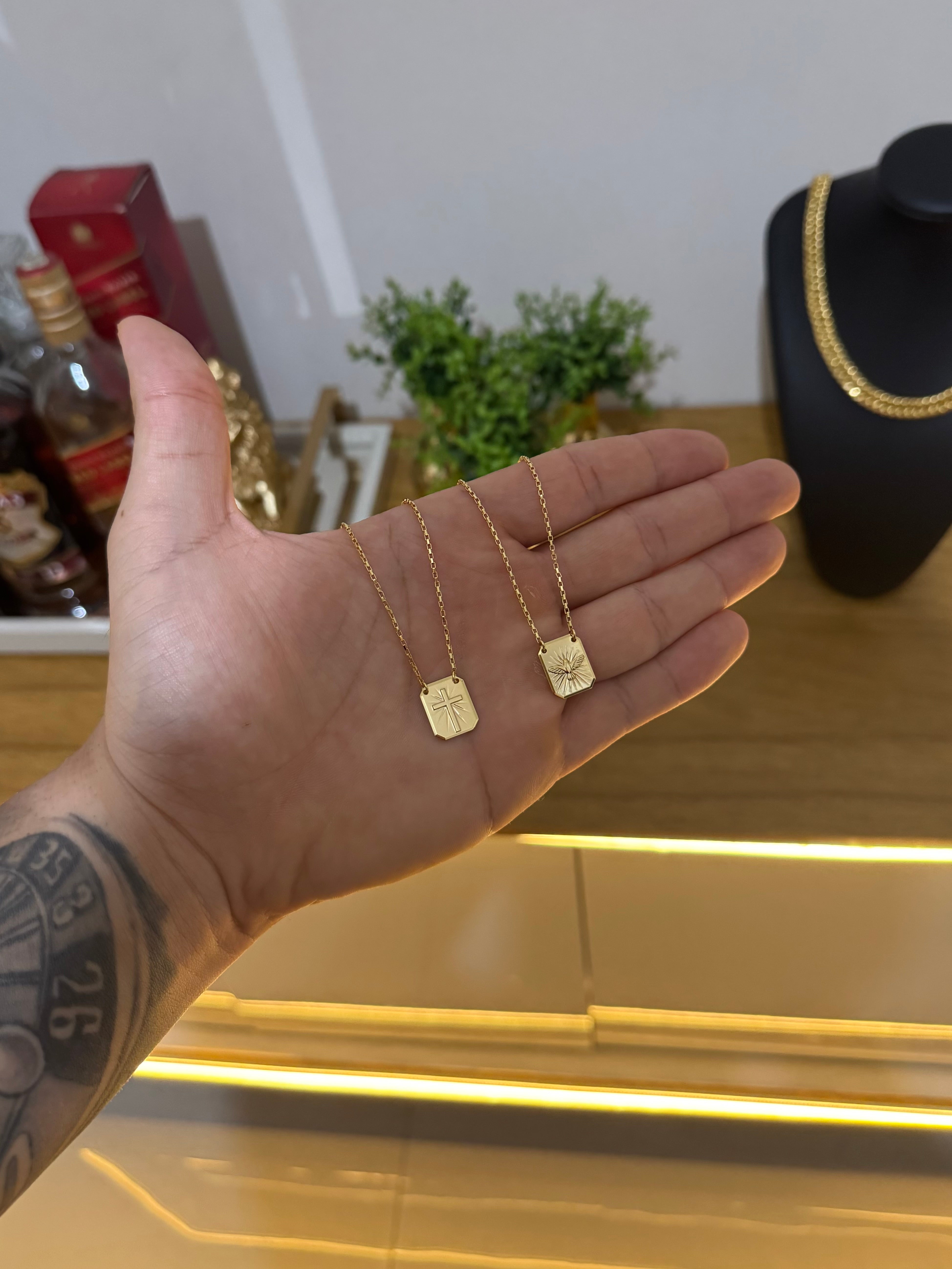 Escapulário Tijolinho (1mm)(Cruz + Espírito Santo)