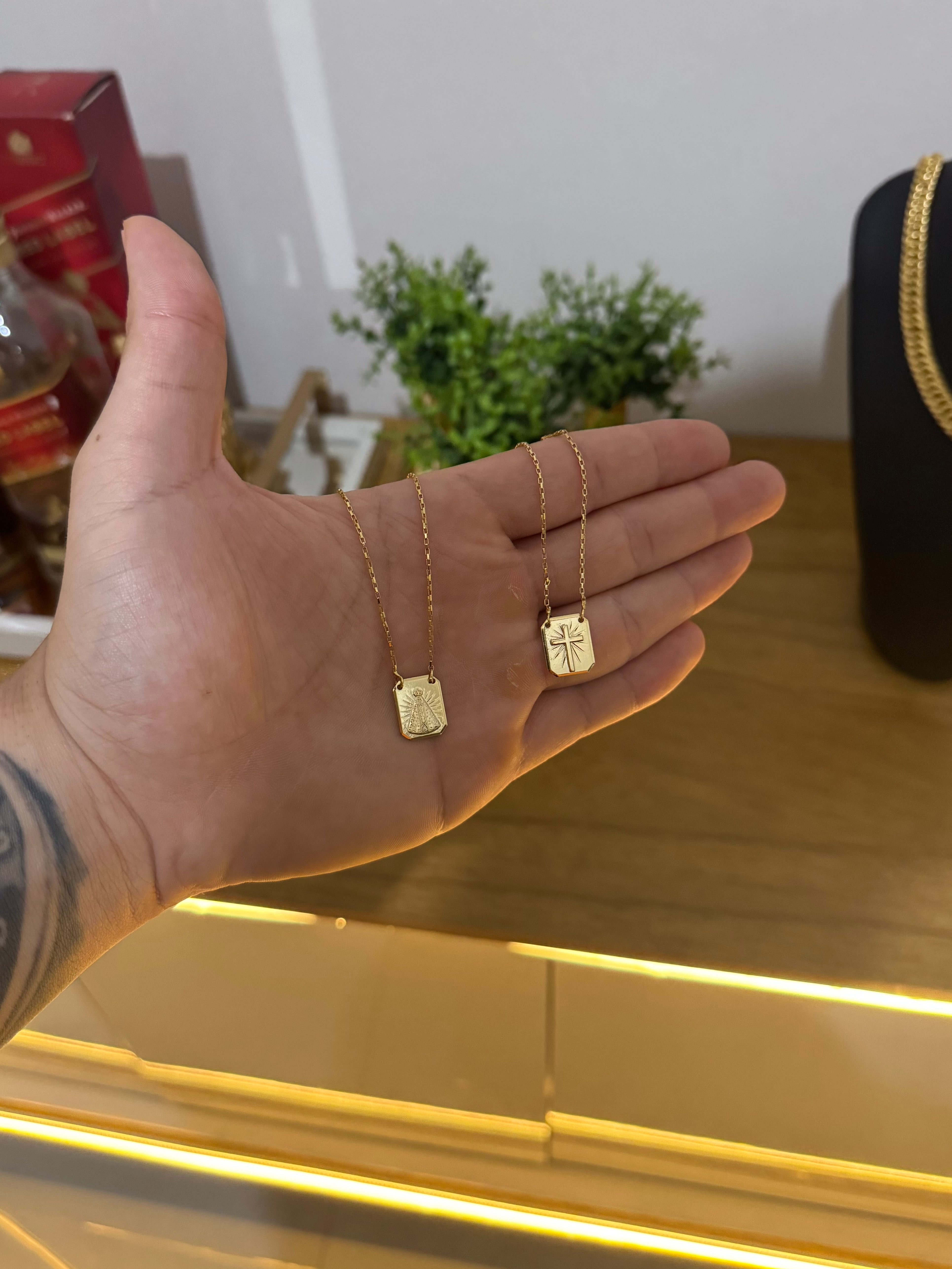 Escapulário Tijolinho (1mm)(Cruz + Nossa Senhora)